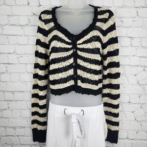 Freshman Size L Black and Cream Striped Knit Sweater